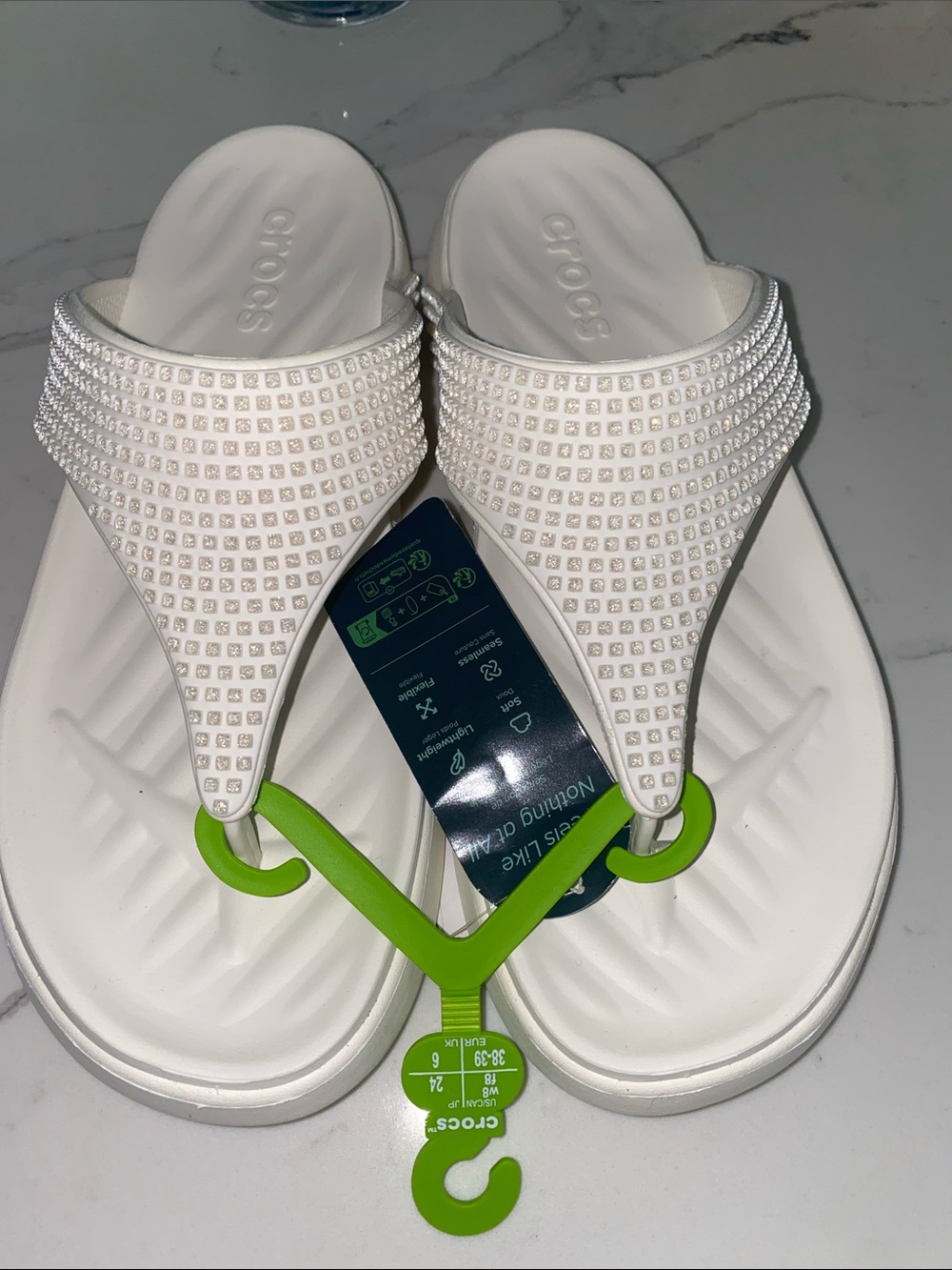 CROCS White Rhinestone Thong Sandals